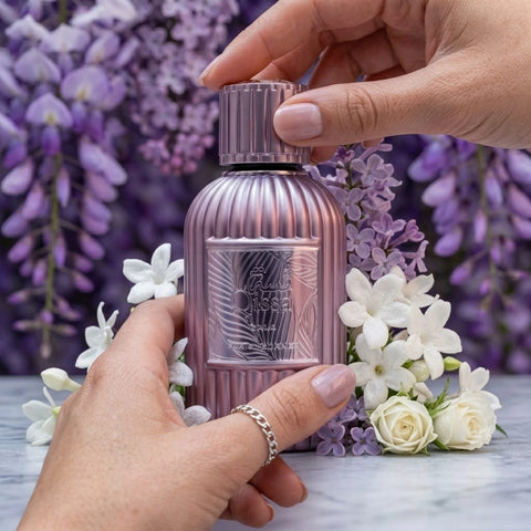 Paris Corner Qissa Gala Eau de Parfum spray 100ml bottle, elegant design, showcasing the luxurious fragrance packaging.