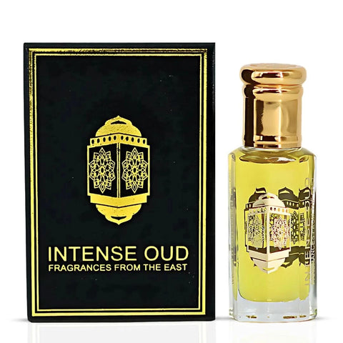 Lattafa Niche Emarati Taraf, Rasasi Arabian Prive Saada, and Intense Oud Madawi perfume oils in a fragrance bundle.
