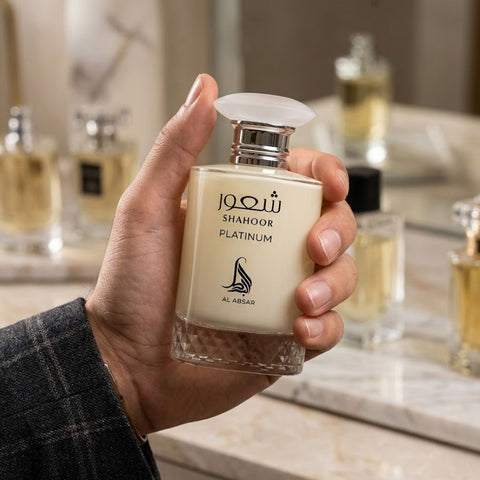 Shahoor Platinum Eau de Parfum Spray 100ml (3.4 oz) by Al Absar (Velvet Pouch)
