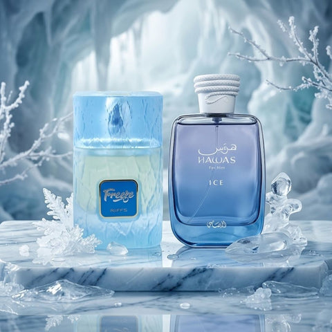 Freeze by Riiffs & Hawas Ice by Rasasi Eau de Parfum Sprays 100ml (3.4 oz) (Bundle)