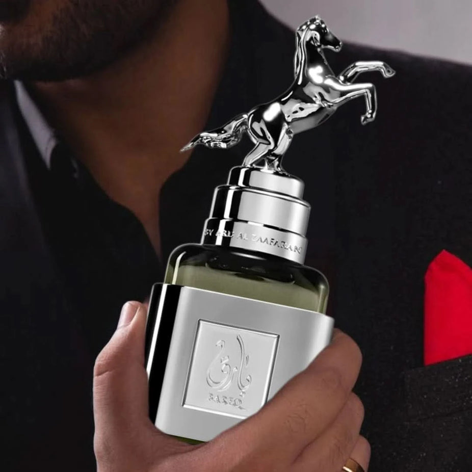 Ard Al Zaafaran Bareq Eau de Parfum spray 100ml bottle with elegant design and black cap, showcasing luxury fragrance packaging.