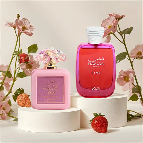 Hawas Pink by Rasasi & Pink Blush by Ard Al Zaafaran - Eau de Parfum Sprays 100ml | Playful Sweetness Meets Timeless Elegance (Pink Bundle) - Intense Oud