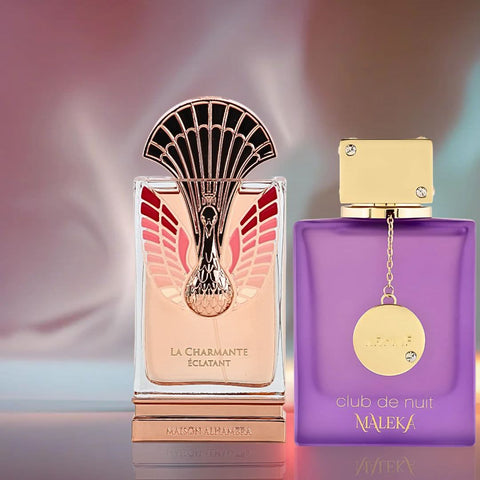 Bundle of Armaf Club De Nuit Maleka and Maison Alhambra La Charmante Eclatant Eau de Parfum sprays, 100ml each.