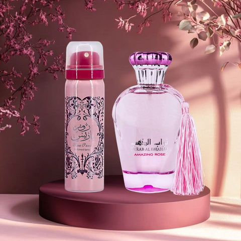 Ard Al Zaafaran Turab Al Dhahab Rose Eau de Parfum spray 100ml with 50ml perfumed spray, featuring elegant rose fragrance.