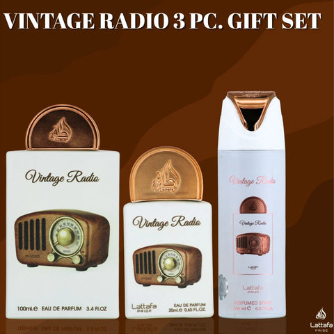 Lattafa Pride Vintage Radio 3-Piece Eau de Parfum Gift Set | A Static of Spice, A Signal of Smoke (Gift Set) - Intense Oud