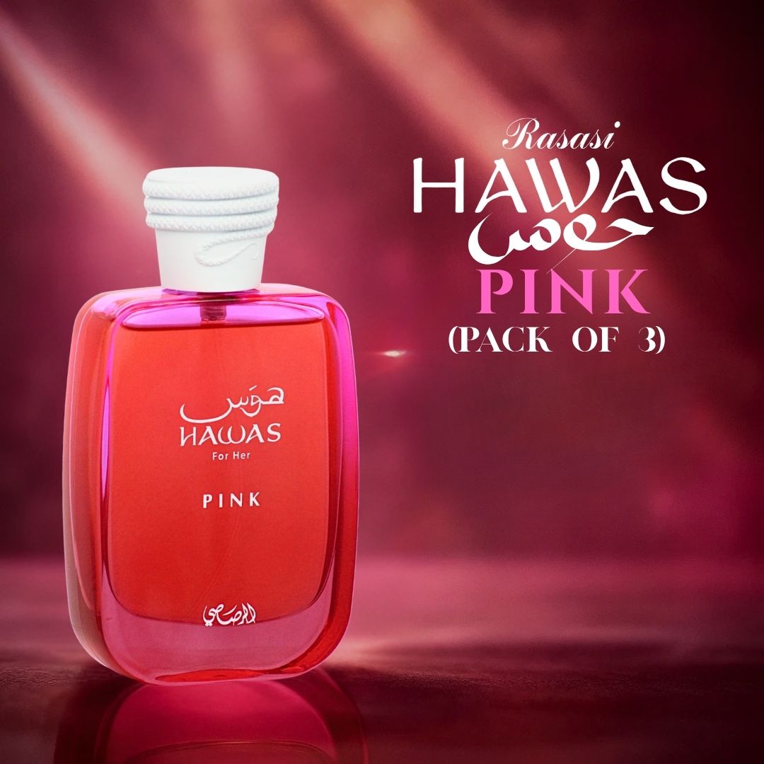 Hawas Pink for Her Eau de Parfum Spray 100ml (3.4 oz) by Rasasi (Pack of 3) - Intense Oud