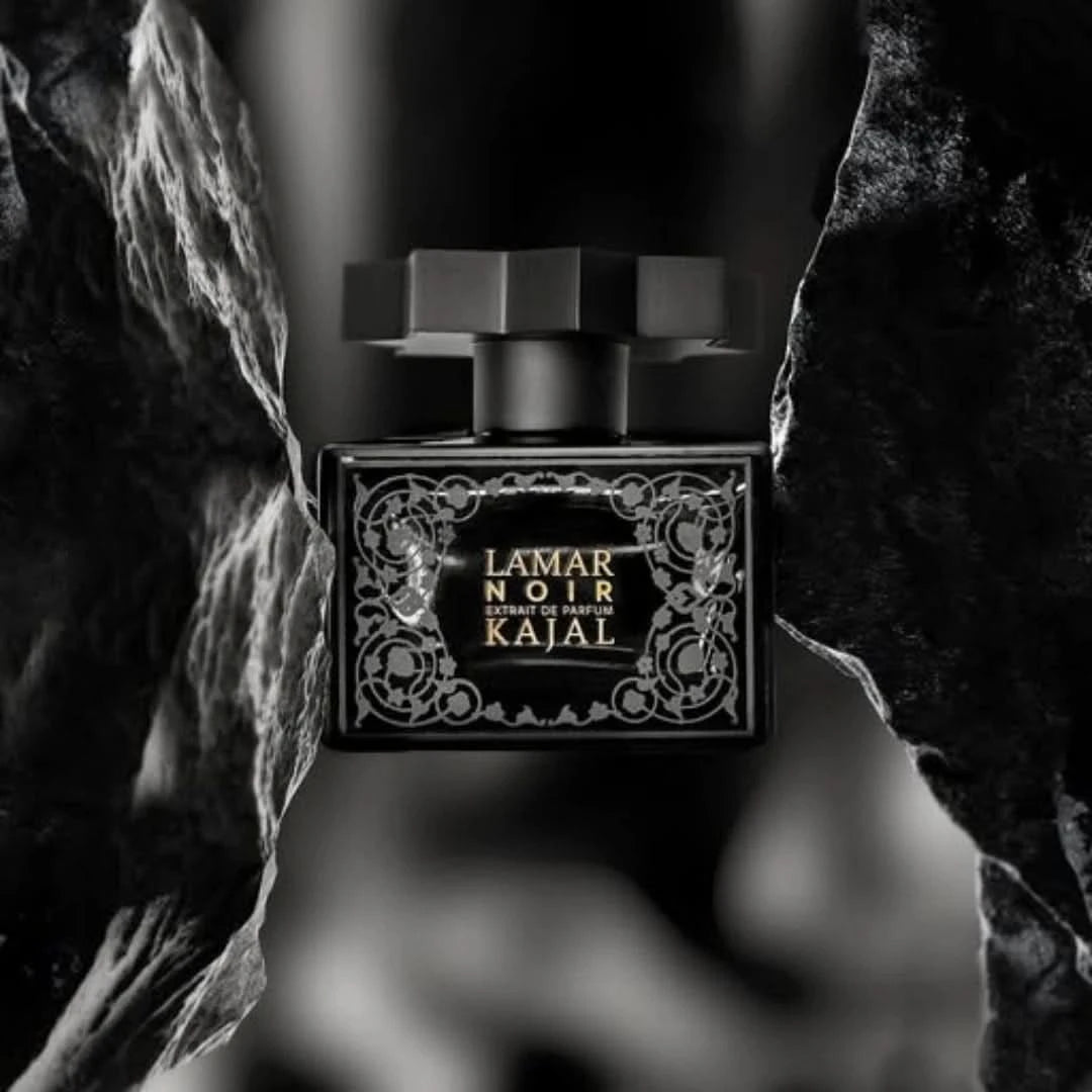 Kajal Lamar Noir Extrait de Parfum spray 100ml bottle, elegant design, showcasing the luxurious fragrance bottle.