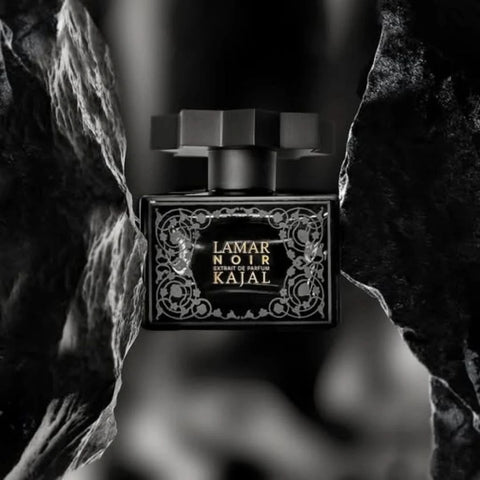 Kajal Lamar Noir Extrait de Parfum spray 100ml bottle, elegant design, showcasing the luxurious fragrance bottle.