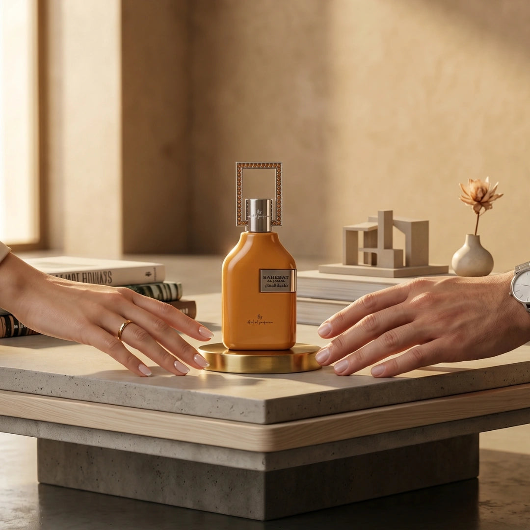 Sahebat Al Jamal Eau de Parfum spray by Ard Al Zaafaran, 70ml bottle with elegant packaging and fragrance details visible.