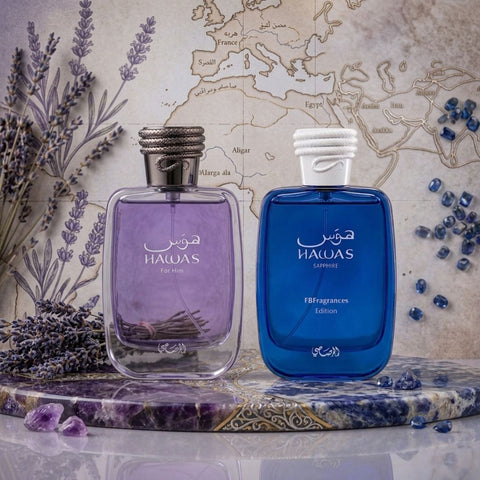 Hawas Sapphire & Hawas Men Eau de Parfum Sprays 100ml (3.4 oz) by Rasasi (Bundle)