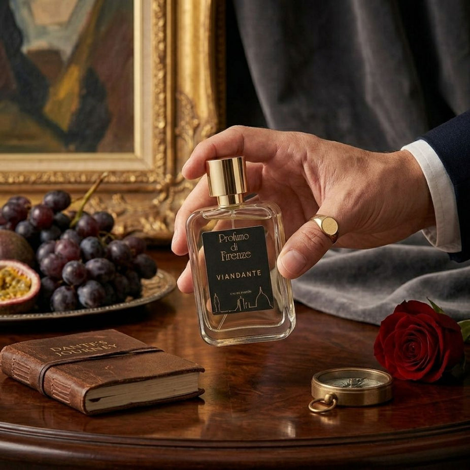 Profumo di Firenze Viandante Eau de Parfum Spray 100ml bottle with elegant design and cap, showcasing the fragrance container.