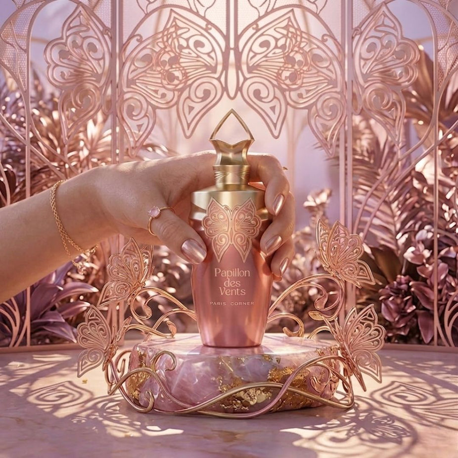 Paris Corner Papillon des Vents Eau de Parfum spray 100ml bottle with elegant design and floral accents.
