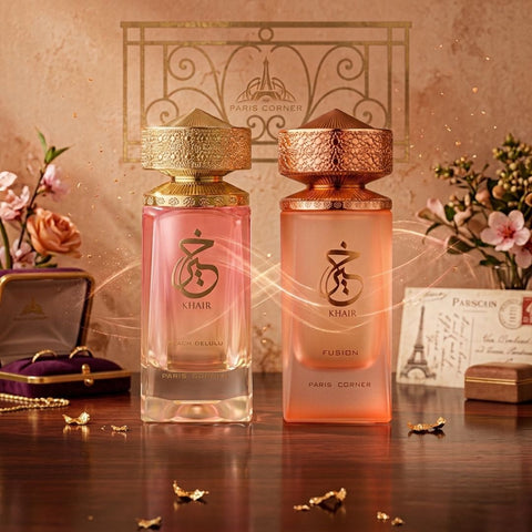 Khair Peach Delulu & Khair Fusion Eau de Parfum Sprays 100ml (3.4 oz) by Paris Corner (Bundle)