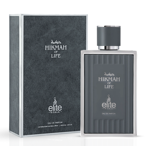 Elite Risala Hikmah Of Life, Love & Intense Eau de Parfum bundle with 100ml spray bottles, featuring elegant packaging and branding.