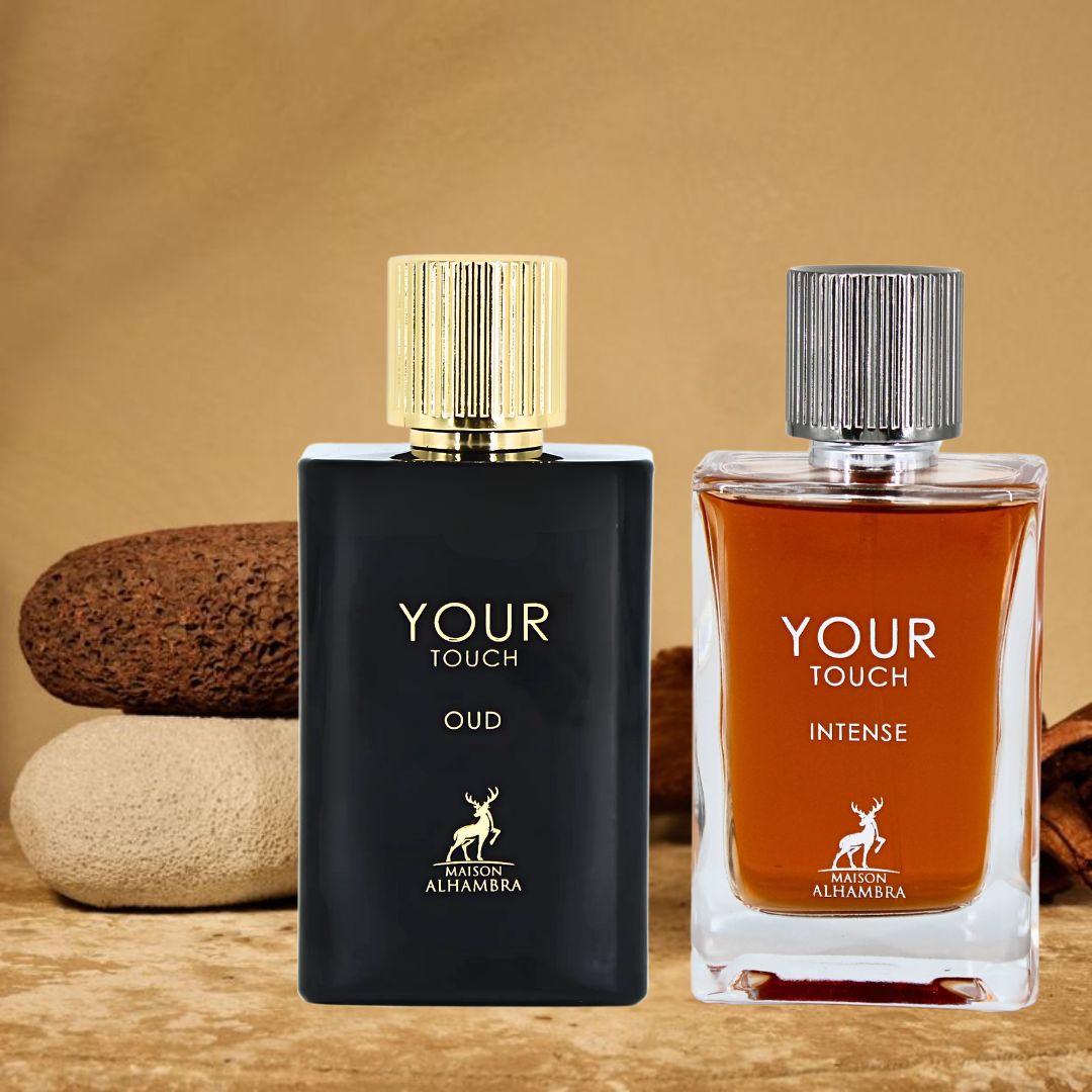 Your Touch Oud & Your Touch Intense Eau De Parfum Sprays 100ML (3.4 OZ) by Maison Alhambra | A Rich, Bold Duo with Oud, Honey & Spice. (Bundle) - Intense Oud