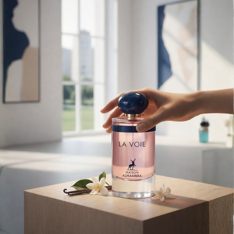 Maison Alhambra La Voie Eau De Parfum spray 100ml bottle, elegant design, showcasing the luxurious fragrance packaging.