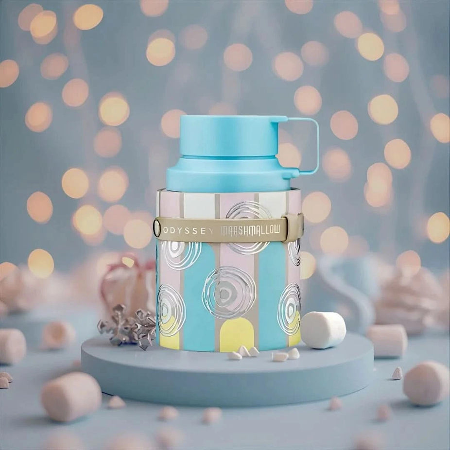 Odyssey Marshmallow Gourmand Edition Eau De Parfum by Armaf, 100ml spray bottle with elegant packaging and fragrance details.