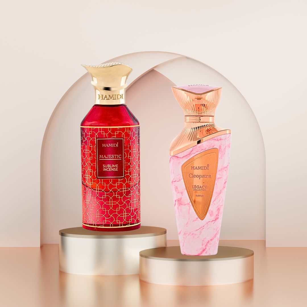 Legacy Cleopatra EDP Spray 100ML (3.4OZ) & Majestic Sublime Incense EDP Spray 85ML (2.8 OZ) By Hamidi| Long Lasting & Refreshing Fragrances. (SUPREME BUNDLE) - Intense Oud
