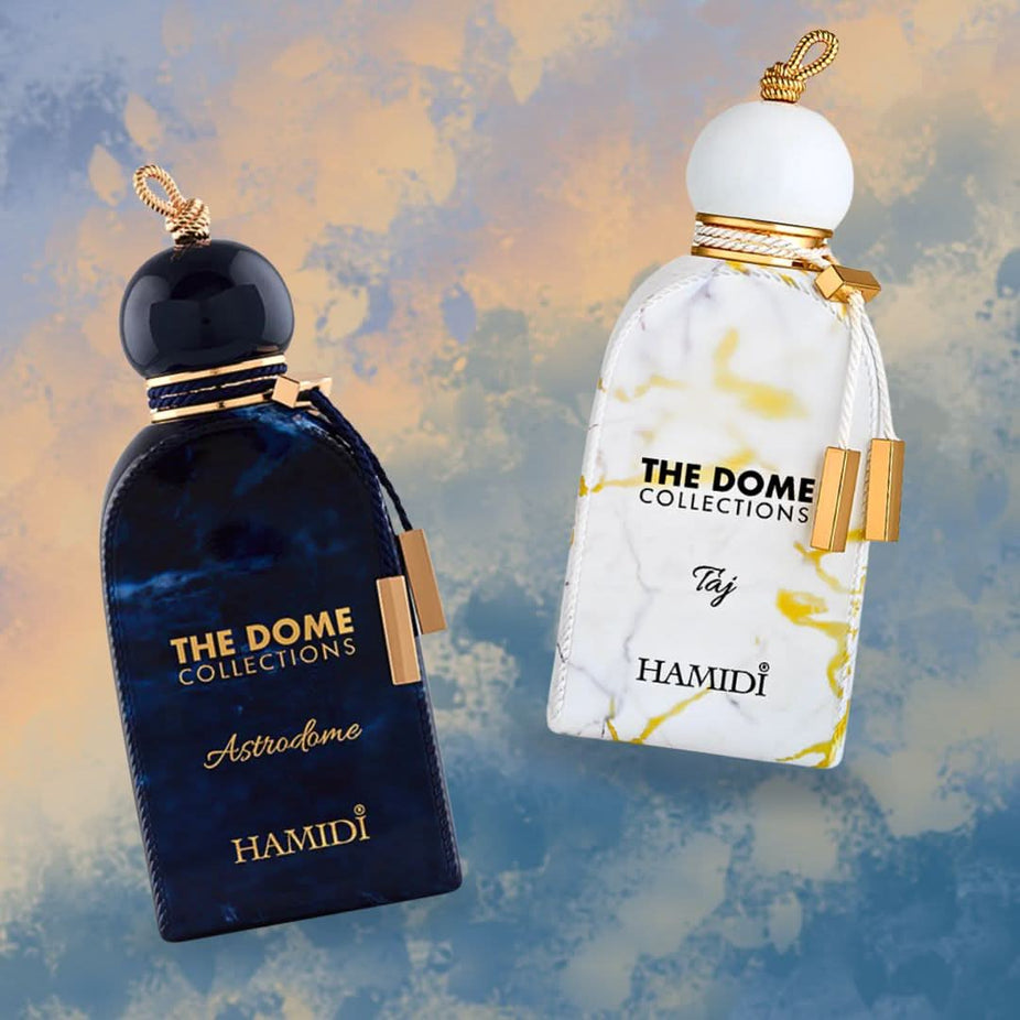 Hamidi The Dome Astrodome & Taj Eau de Parfum spray bundle, 100ml bottles with elegant packaging and branding visible.