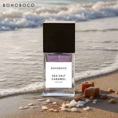 Bohoboco Sea Salt Caramel Eau de Parfum spray 50ml, elegant glass bottle with caramel and sea salt accents.