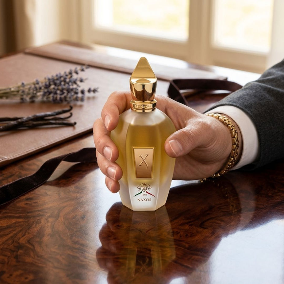 Xerjoff 1861 Naxos Eau de Parfum spray bottle, 100ml, with elegant design and logo visible.