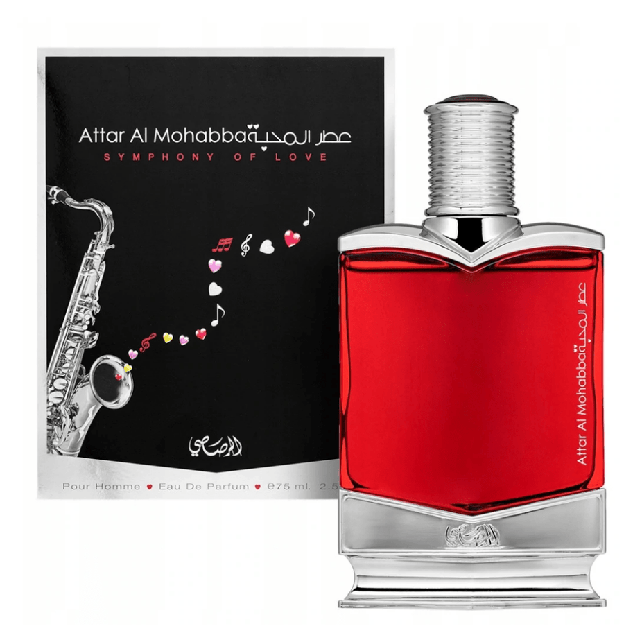 Rasasi Attar Al Mohabba EDP bottle for men and women, 100ml, with elegant packaging and floral fragrance details.