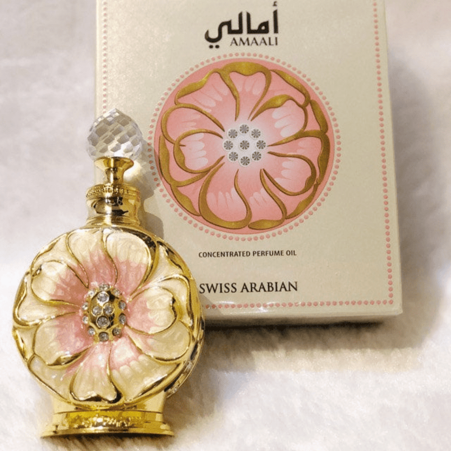 Swiss Arabian Amaali for Women perfume oil, 15 ML, CPO concentrated fragrance oil in a sleek bottle with elegant packaging.