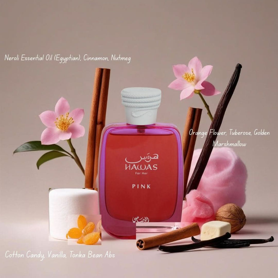 Bundle of six Intense Oud perfume sprays including Pink Blush, Ahubbak Love, Elite Floral, Candellicious, and Hawas Pink, 100ml each.