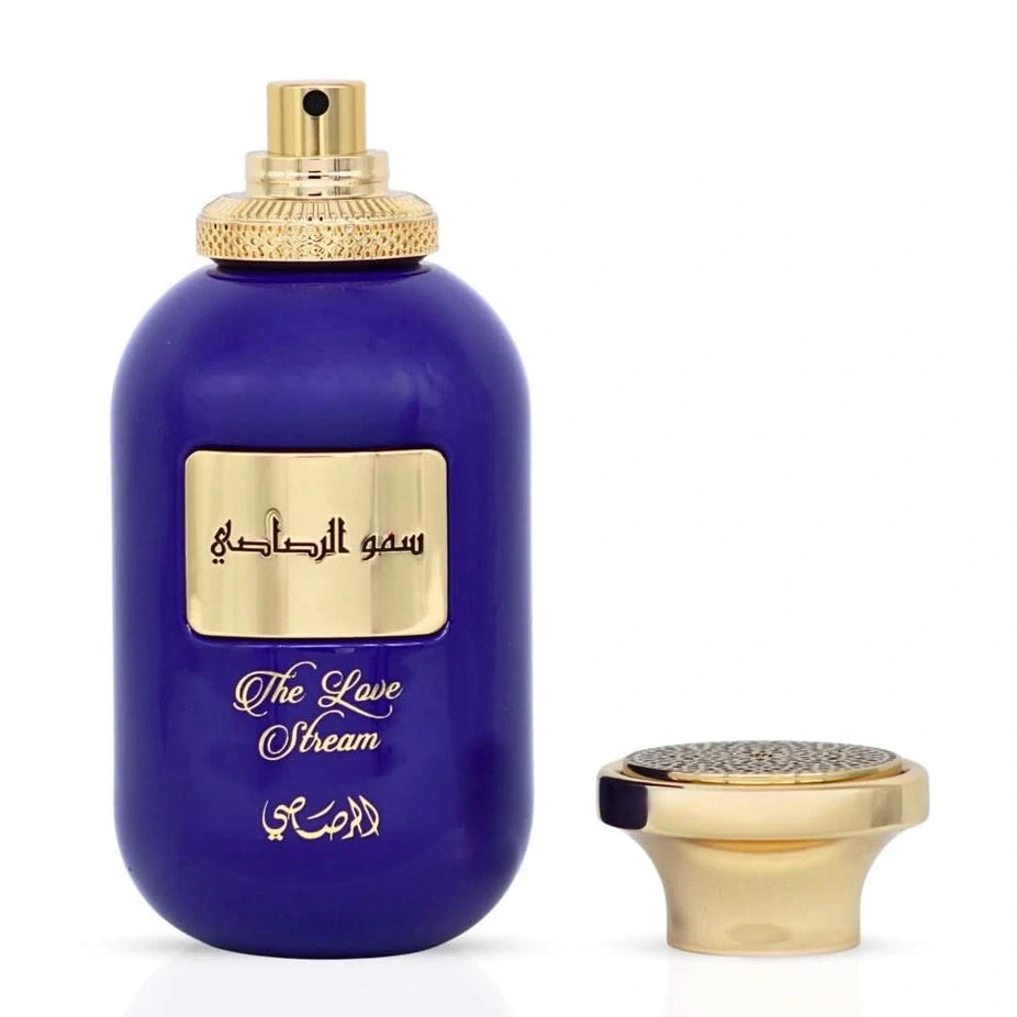 Rasasi Somow Al Rasasi The Love Stream Eau de Parfum spray 100ml bottle with elegant packaging and floral design.