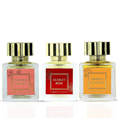 Orange Blossom, Timeless Sakura & Scarlet Rose Eau de Parfum Sprays 65ml by Flower Scents | The Essence of Blossom, Bloom & Allure (Bundle) - Intense Oud