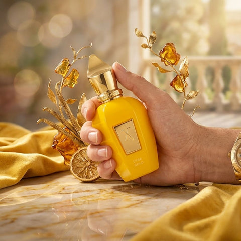 Xerjoff Erba Gold Eau de Parfum Spray 100ml bottle with elegant gold accents and clear glass design.