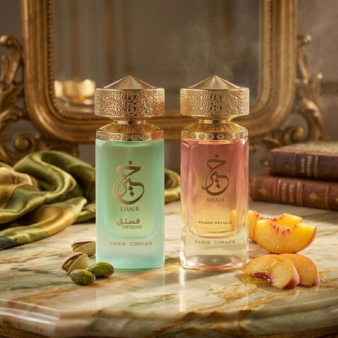 Khair Pistachio & Khair Peach Delulu Eau de Parfum Spray 100ml (3.4 oz) by Paris Corner (Bundle)