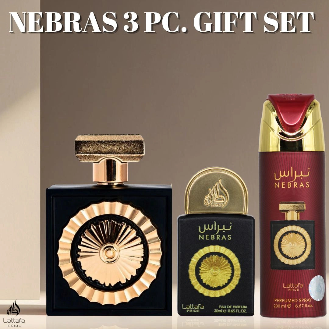 Lattafa Pride Nebras 3-Piece Eau de Parfum Gift Set | Juicy Berries Drizzled in Molten Chocolate (Gift Set) - Intense Oud