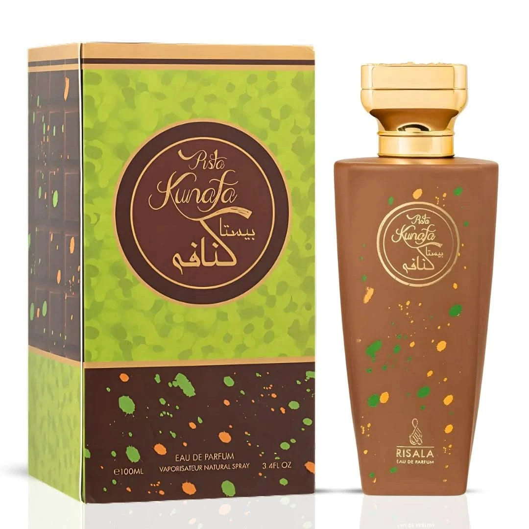 Bundle of Candelicious Pista Kunafa and Kefi Frappe Eau de Parfum sprays by RISALA, 100ml, with two perfume bottles in the image.