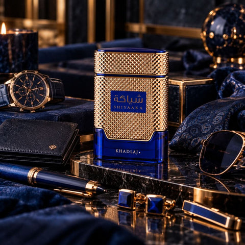 Shiyaaka Blue Eau De Parfum Spray 100ml by Khadlaj in a blue fragrance bottle and box
