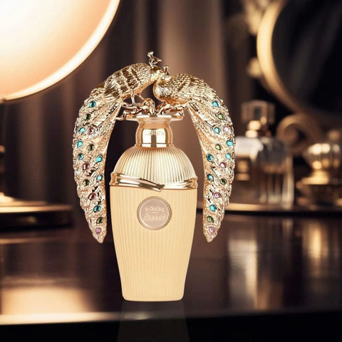 Lattafa Afeef Eau De Parfum 100ml spray with velvet pouch, showcasing the elegant bottle and luxurious packaging.