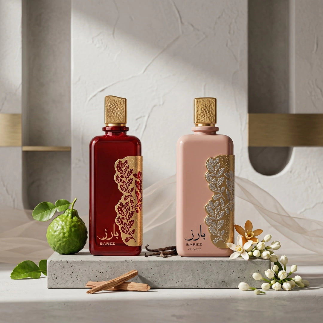 Bundle of Ard Al Zaafaran Barez & Barez Velvety Eau de Parfum sprays in 100ml bottles, featuring luxurious fragrance packaging.