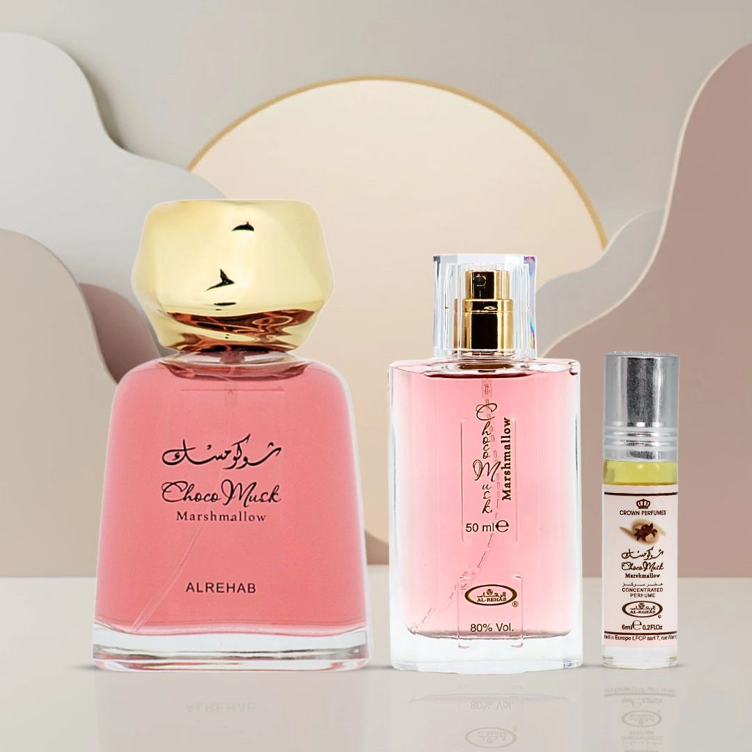 Choco Musk Marshmallow Eau de Parfum 100ml, 50ml & Perfume Oil CPO 6ml by Al Rehab (Bundle) - Intense Oud