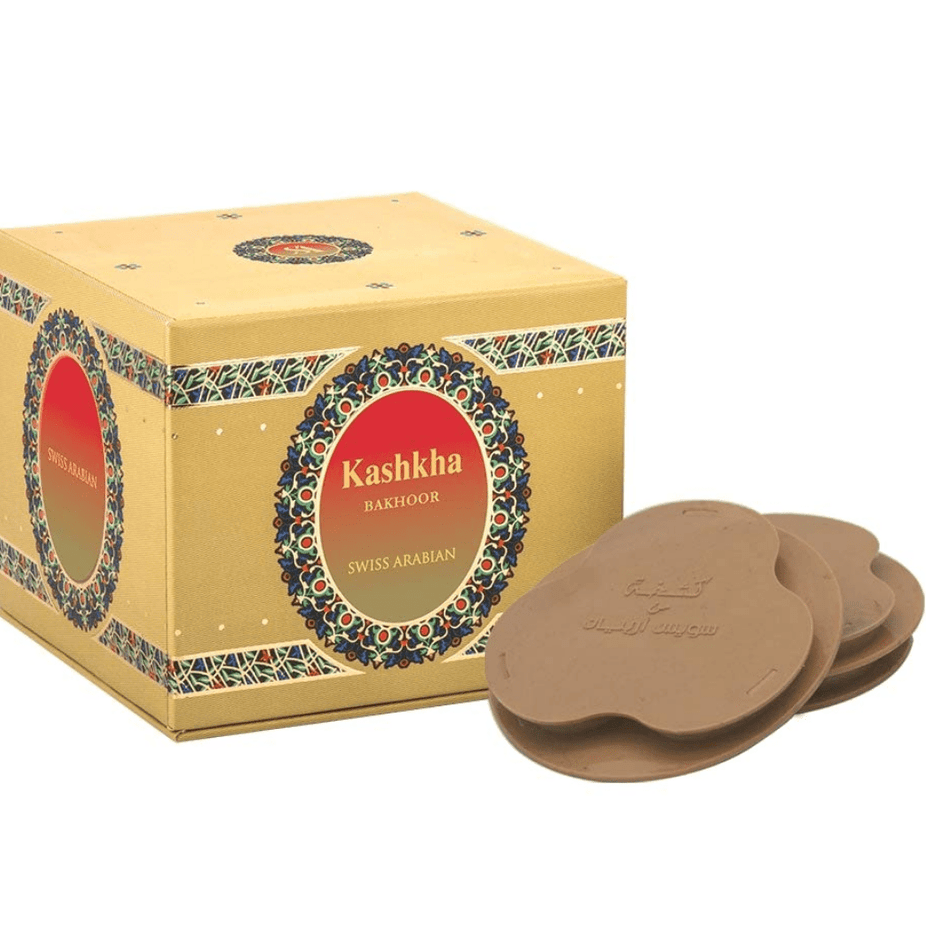 Swiss Arabian Bakhoor Kashkha tablets, 18-piece pack of fragrant incense tablets for aromatic home scenting.