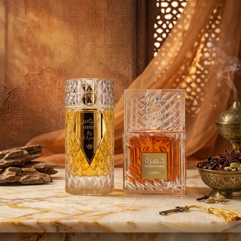 Aabinus by Ard Al Zaafaran & Khamrah by Lattafa  Eau de Parfum Sprays 100ml (3.4 oz) (Bundle)