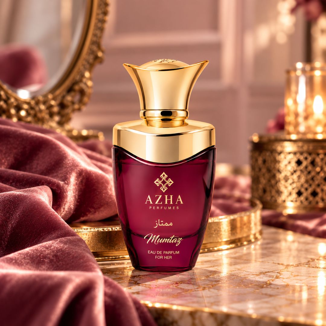 Azha Mumtaz Eau de Parfum Spray 100ml bottle with elegant packaging and floral design, showcasing a luxurious fragrance.