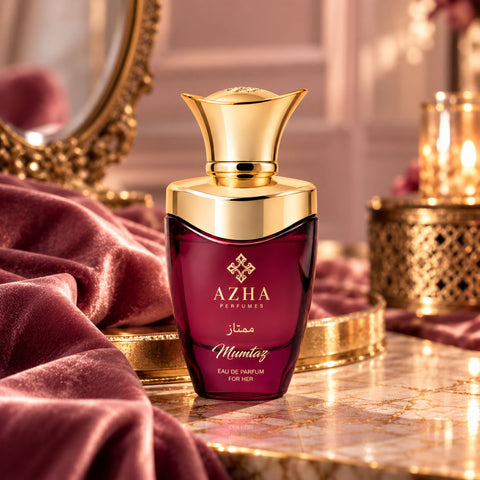 Azha Mumtaz Eau de Parfum Spray 100ml bottle with elegant packaging and floral design, showcasing a luxurious fragrance.