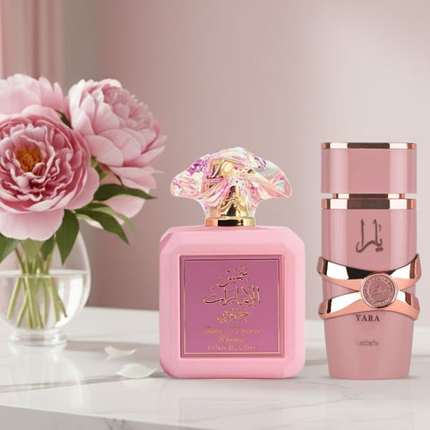 Pink Blush Shams Al Emarat Khususi by Ard Al Zaafaran & Yara Elixir by Lattafa Eau de Parfum Spray 100ml (3.4 oz) (Bundle)
