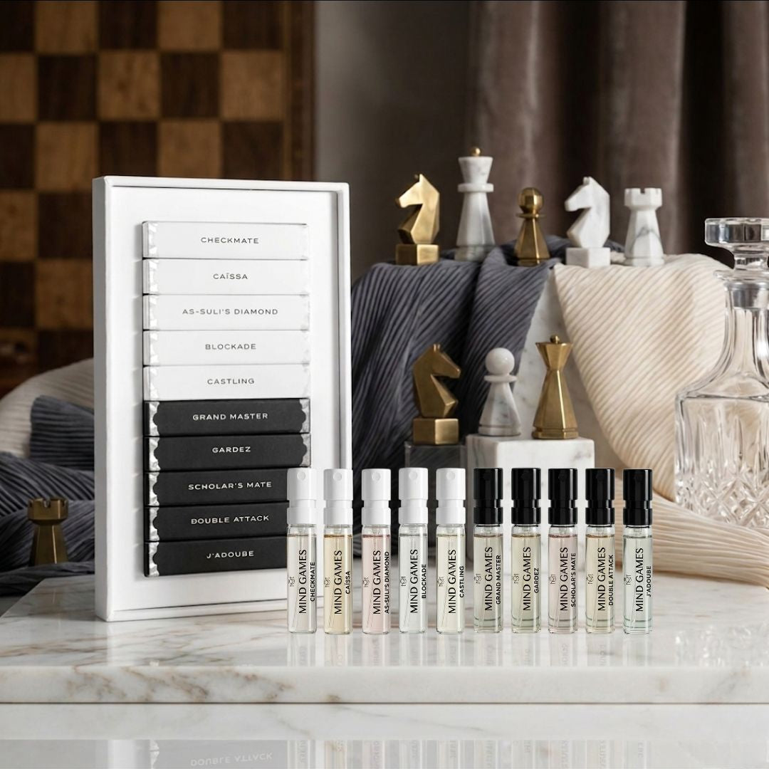 Mind Games Artisan Collection 10-piece sample set with 2ml bottles, featuring a variety of colors and designs for creative exploration.