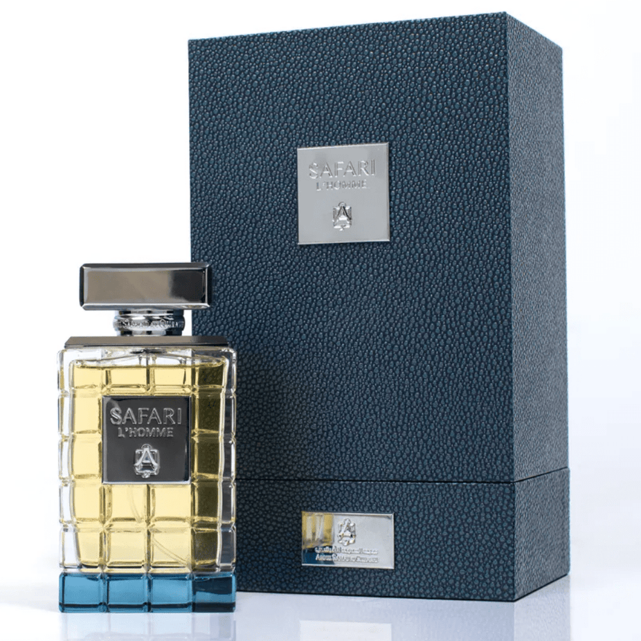 Abdul Samad Al Qurashi Safari L'Homme Eau De Parfum 75ML bottle with elegant design and branding on the label.