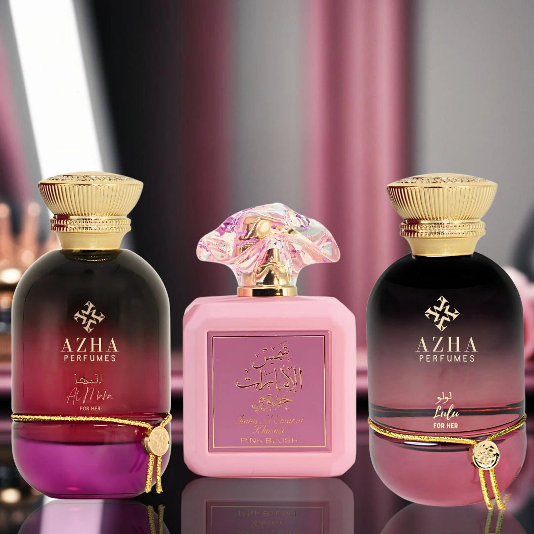 Pink Blush by Ard Al Zaafaran, Al Maha & Lulu by Azha – Eau de Parfum Sprays 100ML (3.4 OZ) | Feminine & Enchanting—Three Scents That Layer Sweetness, Florals & Depth (Bundle)