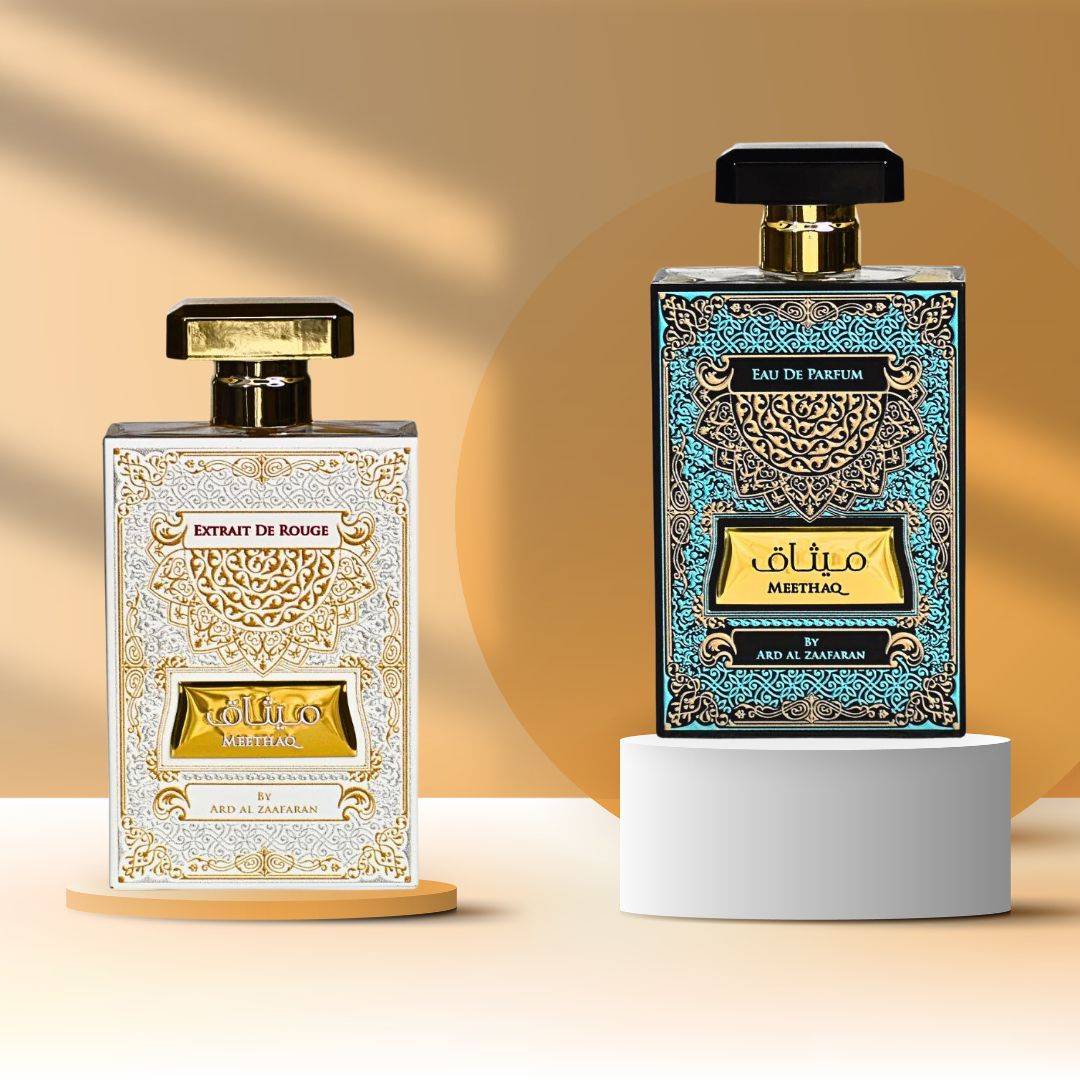 Meethaq & Meethaq Extrait De Rouge - EDP Sprays 100ML (3.4 OZ) By Ard Al Zaafaran | Long Lasting & Luxurious Blend Of Enchanting Fragrances. (ENCHANTED BUNDLE) - Intense Oud
