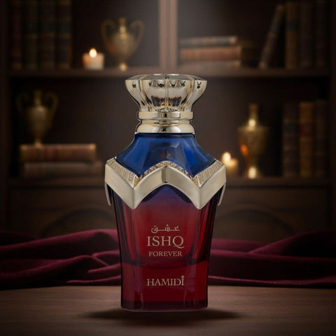 Hamidi Ishq Forever Eau de Parfum spray bottle, 100ml, with elegant packaging and floral fragrance design.