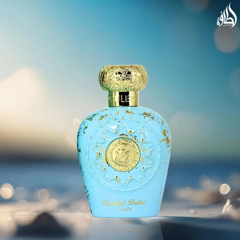 Opulent Dubai Eau de Parfum Spray by Lattafa, 100ml bottle with elegant packaging and fragrance details.