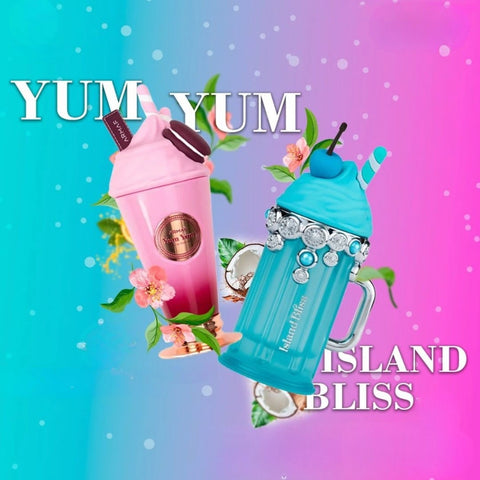 Yum Yum & Island Bliss Eau de Parfum Spray, 100ml (3.4 oz) by Armaf Delights | Two Irresistible Journeys Into Fruity-Floral Paradise (Bundle) - Intense Oud